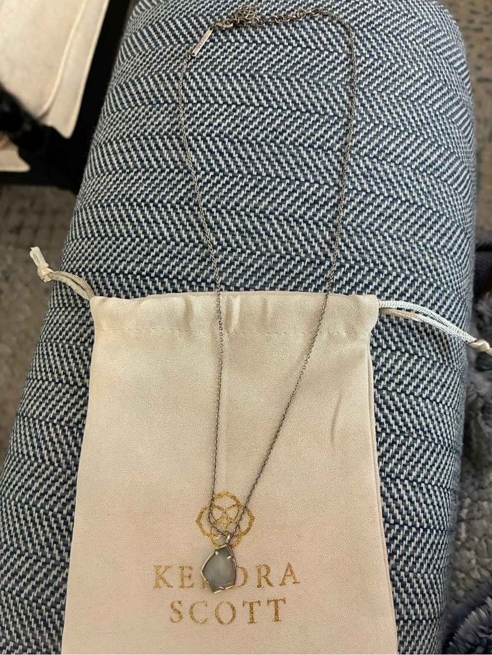 Kendra Scott Silver Chain Necklace with Light Gray Stone Pendant